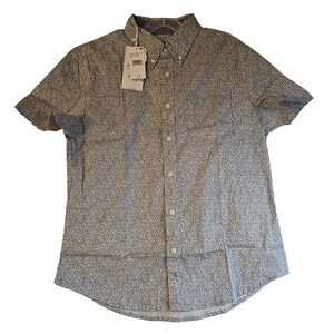 Jachs New York Men's Cotton Classic-Fit Button-Down Shirt Grey White Flowers NWT